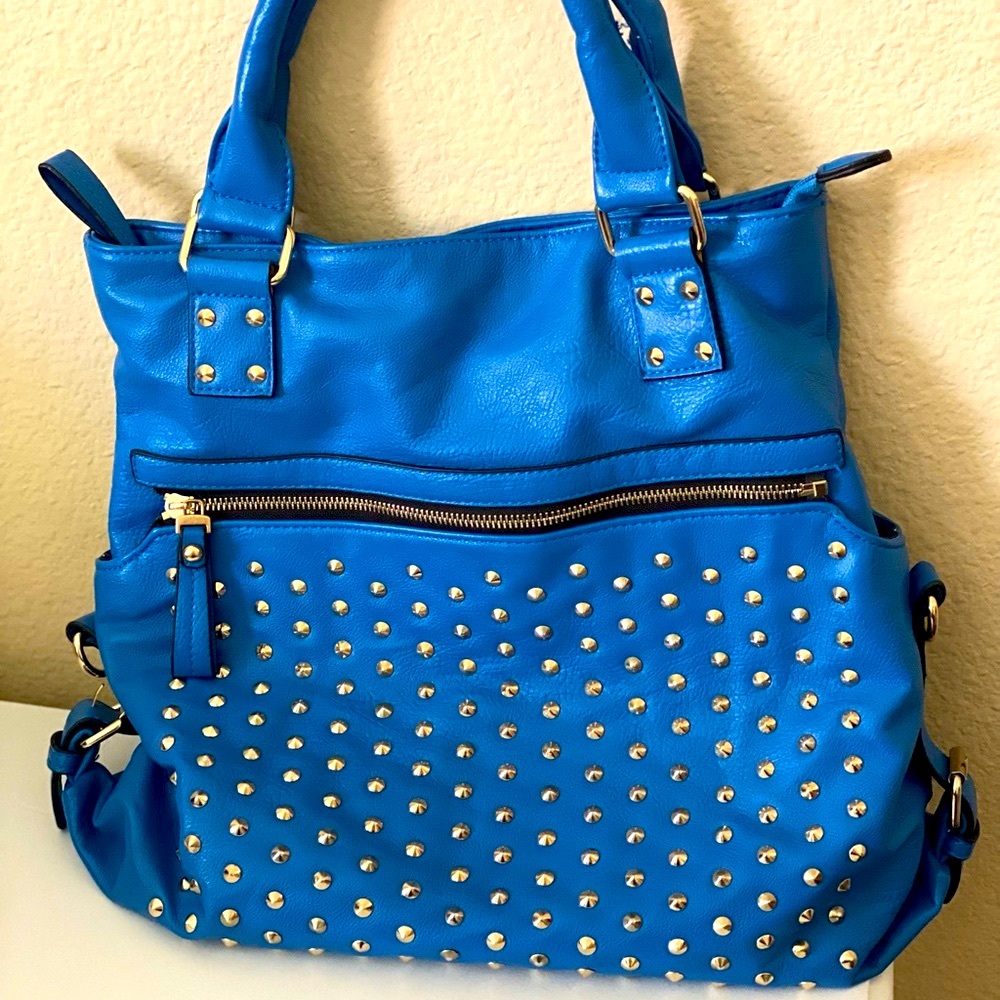 Blue studded handbag